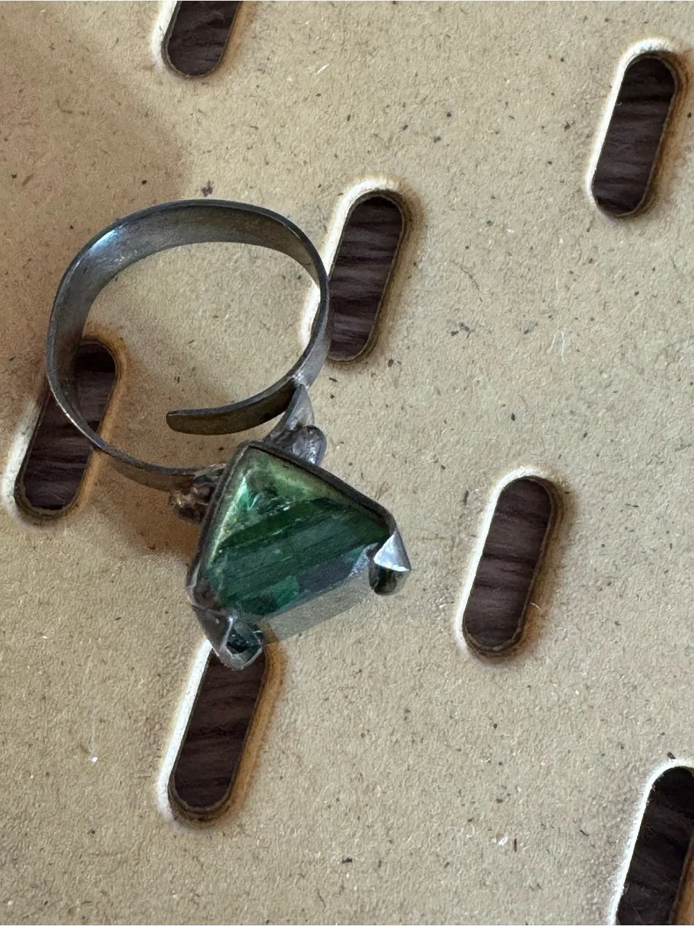 vintage Emerald Green crystal sterling silver ring adjustable statement cocktail